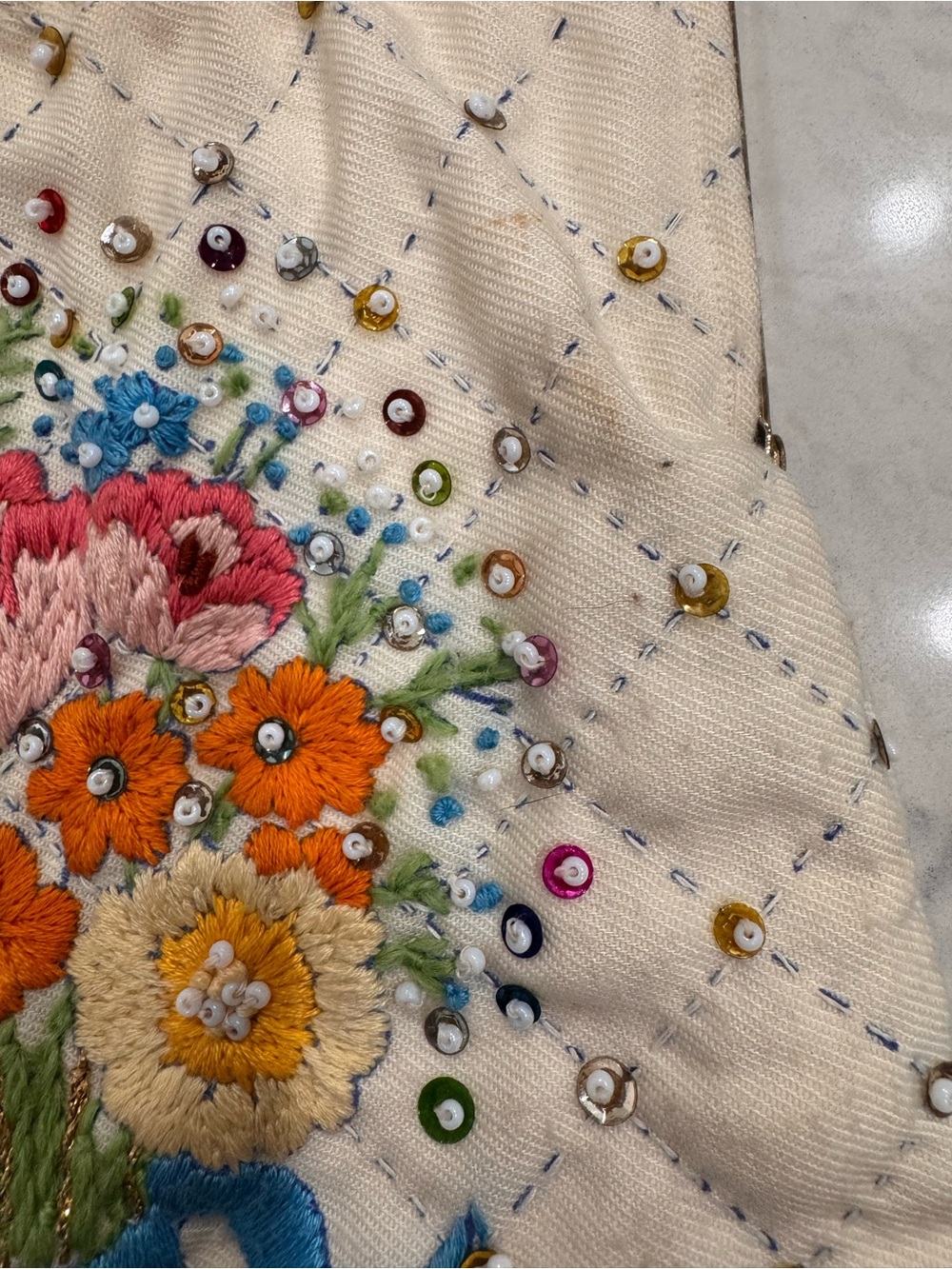 Vintage 1950s 60s Hand Embroidered Floral Sequin Beaded Evening Purse - Picture 10 of 11
